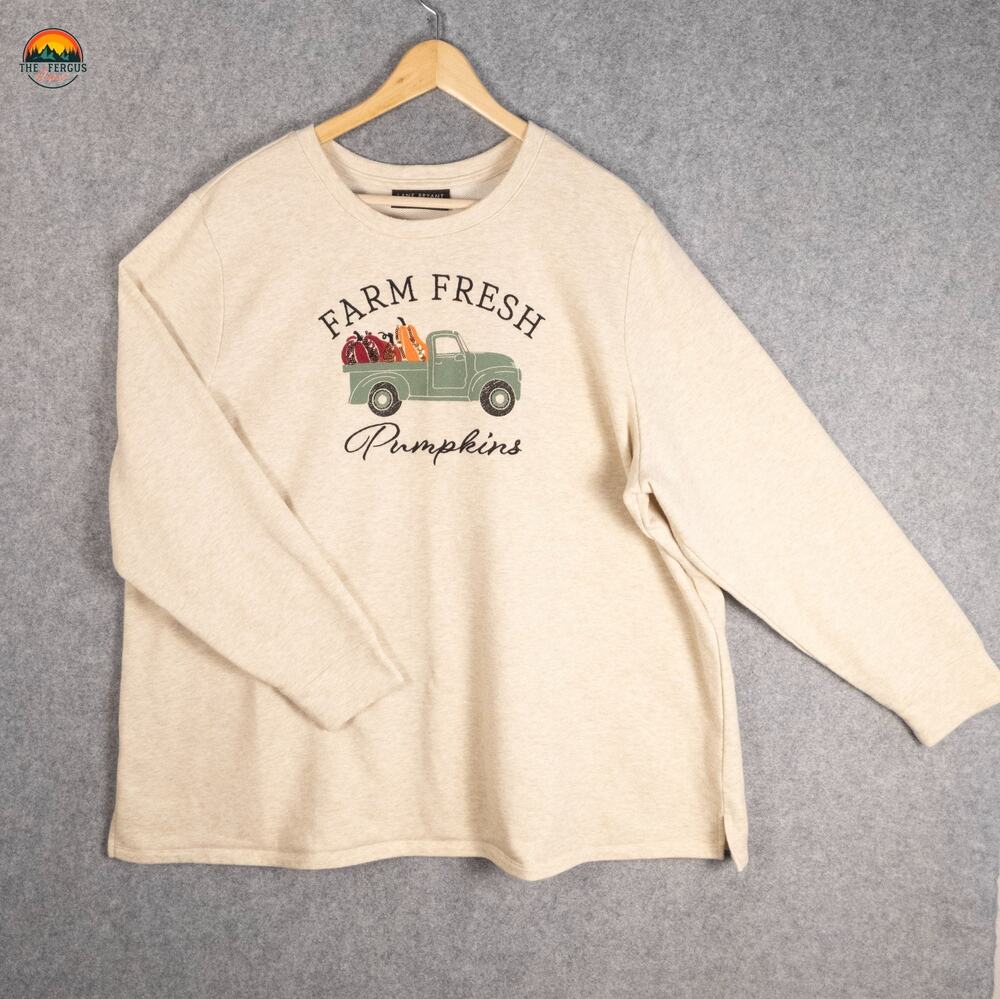 Lane Bryant Pullover Sweater Beige Farm Fresh Pumpkins Women Plus Size 22/24